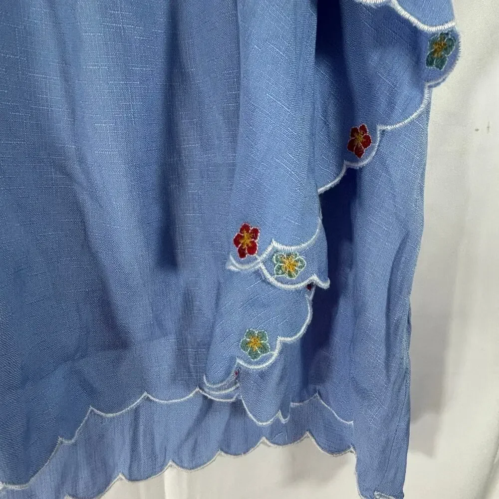 NWT Umgee Blue Floral Embroider Lace Collar Batwing Sleeve Boho Top Size Small - Picture 5 of 5